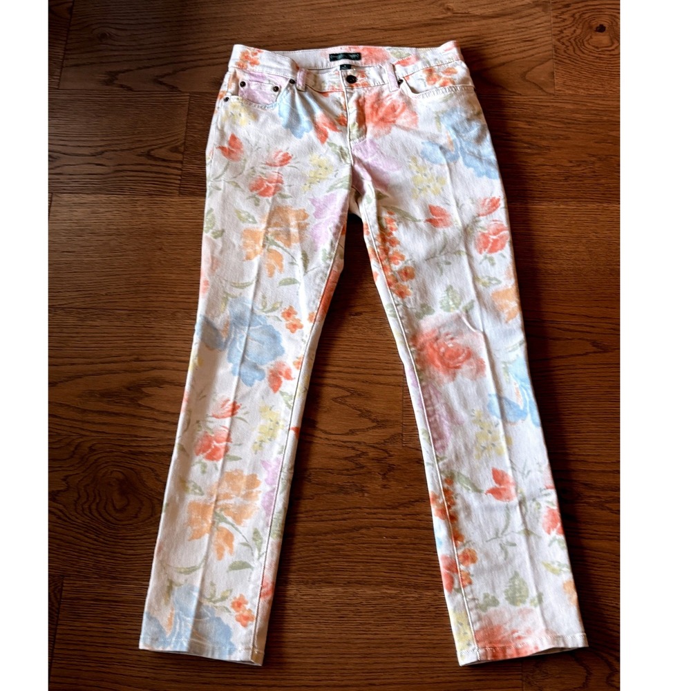 Lauren Ralph Lauren Floral Jeans Women's 4 White Multicolor Straight‎ Ankle